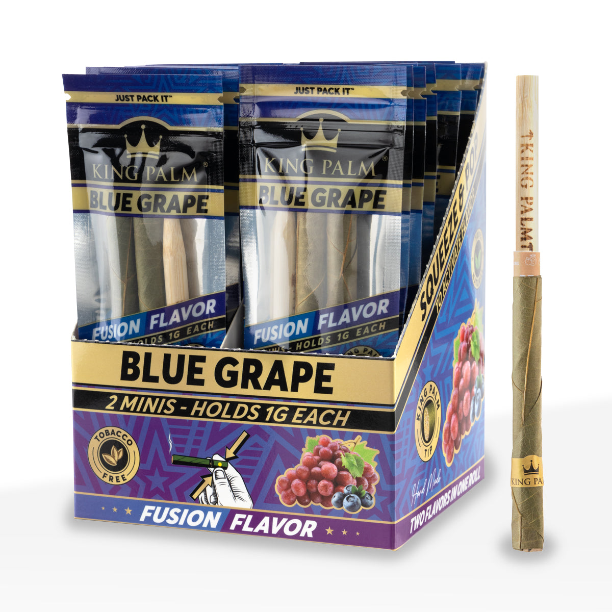King Palm™ | 'Retail Display' Natural Leaf Minies Blunt Wraps | Blue Grape - 20 Count
