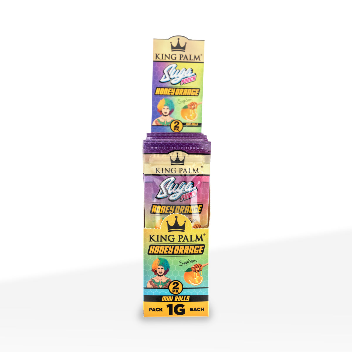 King Palm™ | Suga Sean Mini 2-Pack Rolls | 84mm - Honey Orange - 20 Count - Suga Punch - Fighter Edition - Biohazard Inc