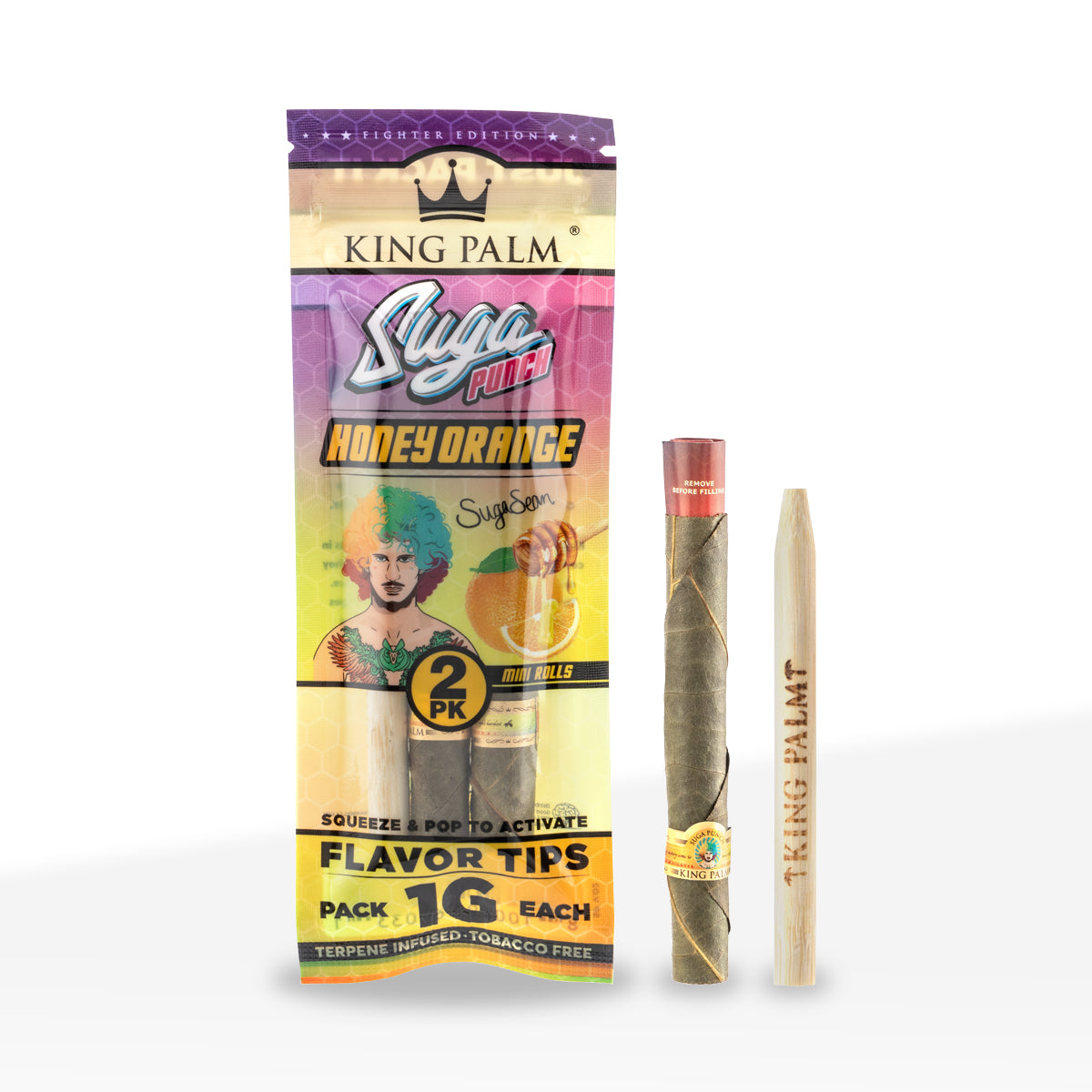 King Palm™ | Suga Sean Mini 2-Pack Rolls | 84mm - Honey Orange - 20 Count - Suga Punch - Fighter Edition - Biohazard Inc