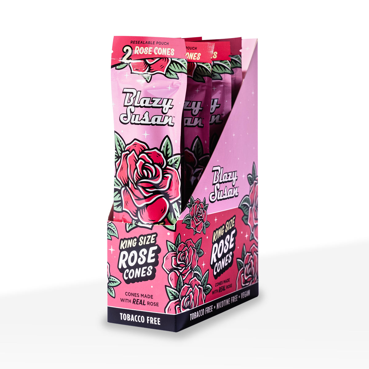 Blazy Susan | King Sized Pre-Rolled Rose Wrap Cones | 109mm - Pink - 10 Count Biohazard Inc