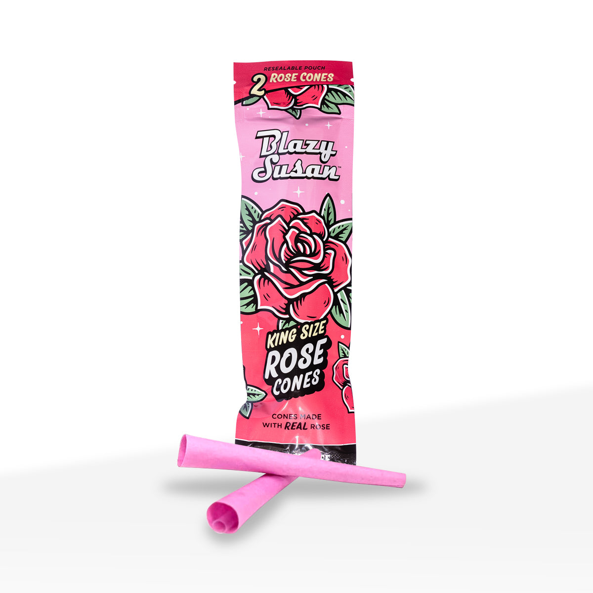 Blazy Susan | King Sized Pre-Rolled Rose Wrap Cones | 109mm - Pink - 10 Count Biohazard Inc