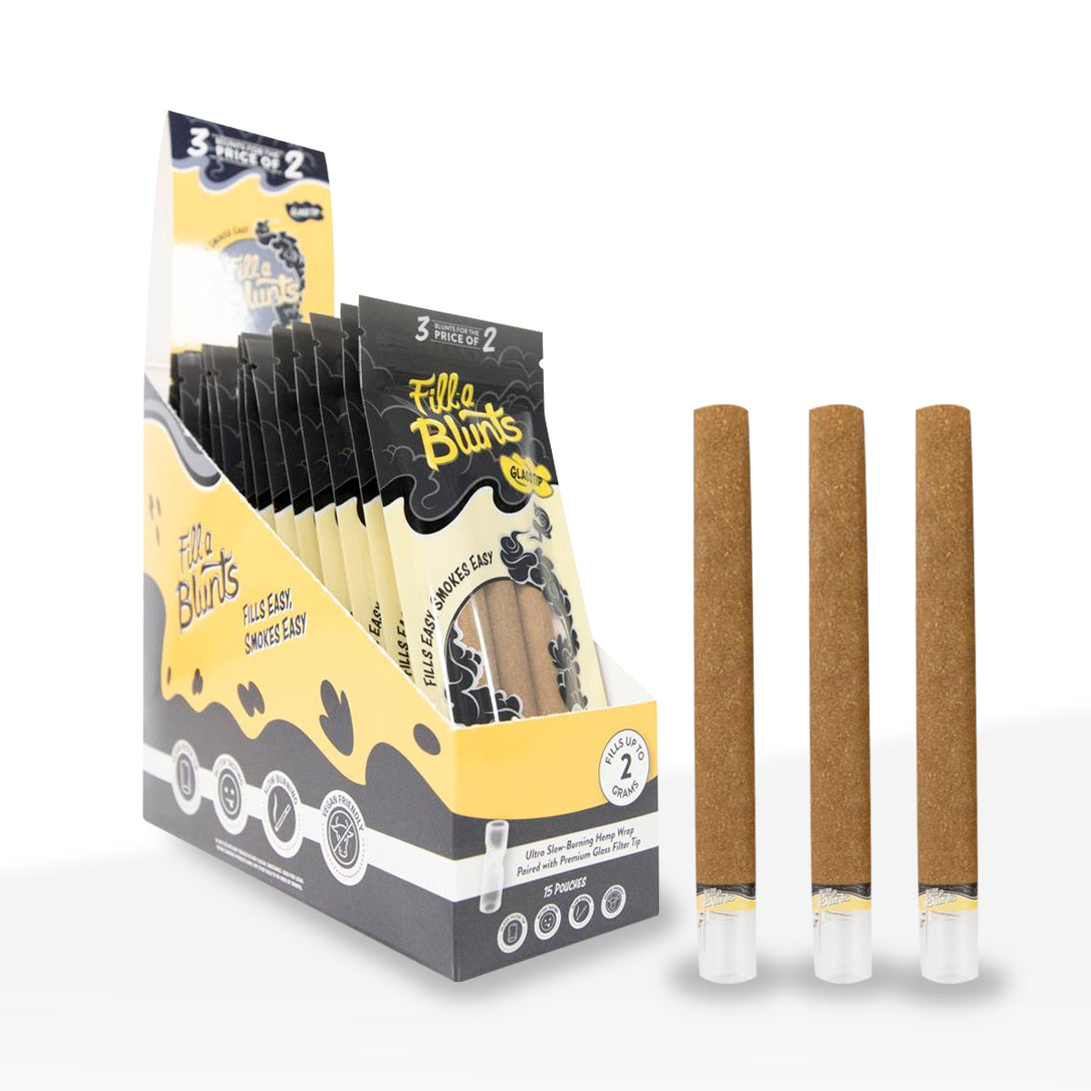 Fill-a Blunts | King Size Pre-Rolled Hemp Blunt Wraps w/ Glass Tips | Various Styles - 109mm - 15 Count - Biohazard Inc - 2 Gram Capacity - 3 Pack