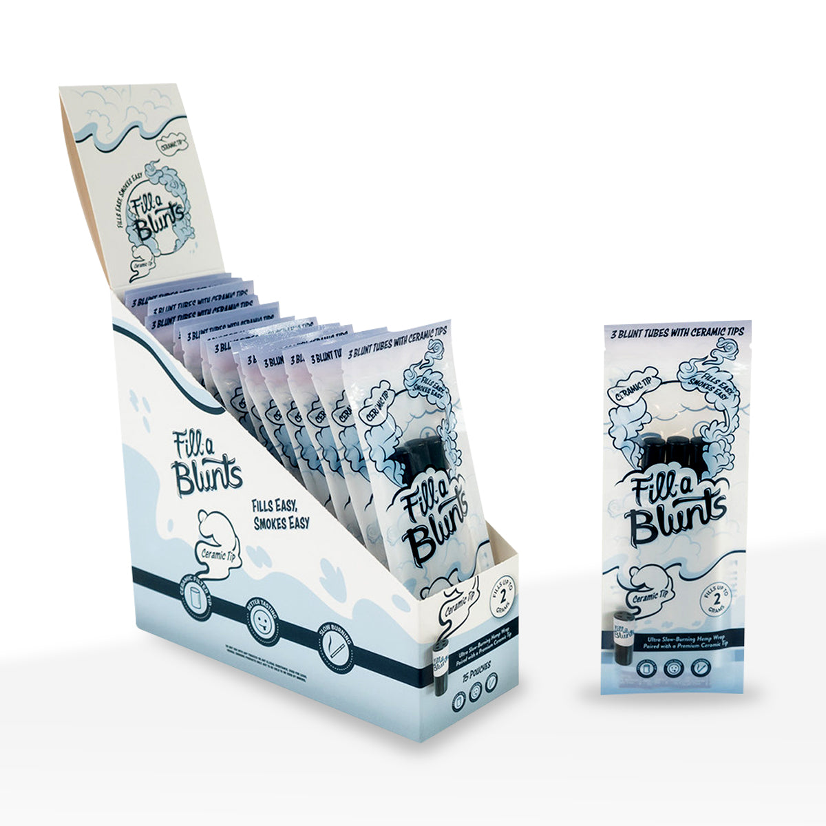 Fill-a Blunts | King Size Pre-Rolled Hemp Blunt Wraps w/ Ceramic Tips | Various Styles - 109mm - 15 Count - Biohazard Inc - 2 Gram Capacity - 3 Pack