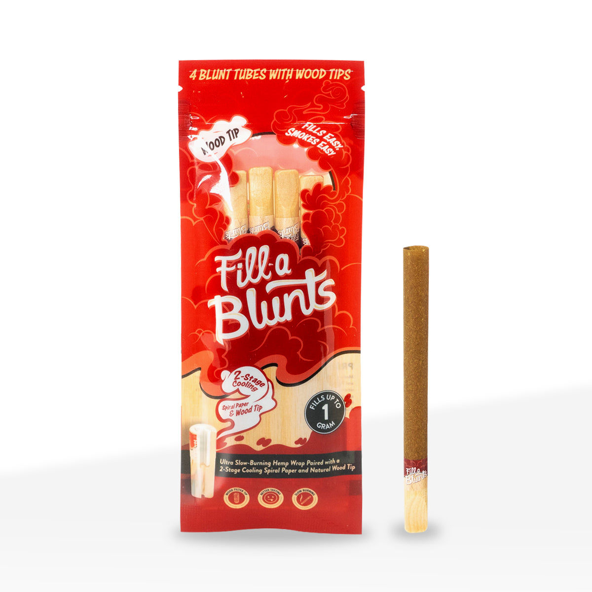Fill-a Blunts | King Size Pre-Rolled Hemp Blunt Wraps w/ Wood Tips | 1g - 109mm - 15 Count - Biohazard Inc - 4 Pack