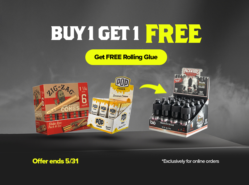 Buy 1 Retail Pre-Rolled Cones Display, get 1 Packwoods x BIO Rolling and Kief Glue FREE! Offer ends May 31st. Exclusively for online ordersl