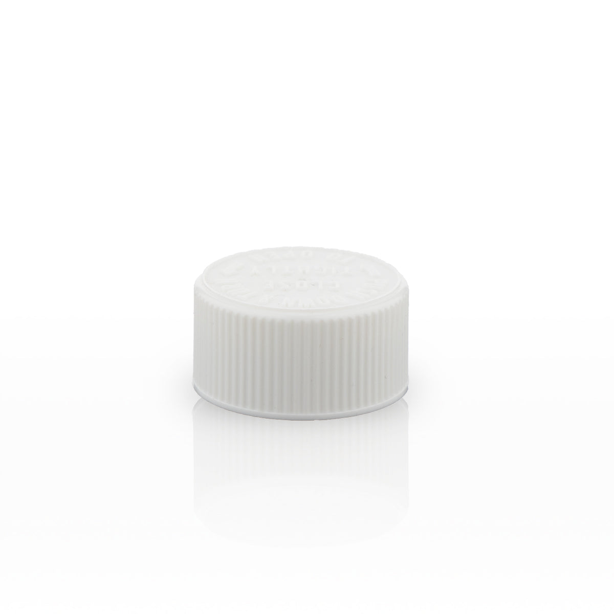 Child Resistant Plastic Caps | Embossed Text w/ Foam Liner | 28mm - White - 126 Count