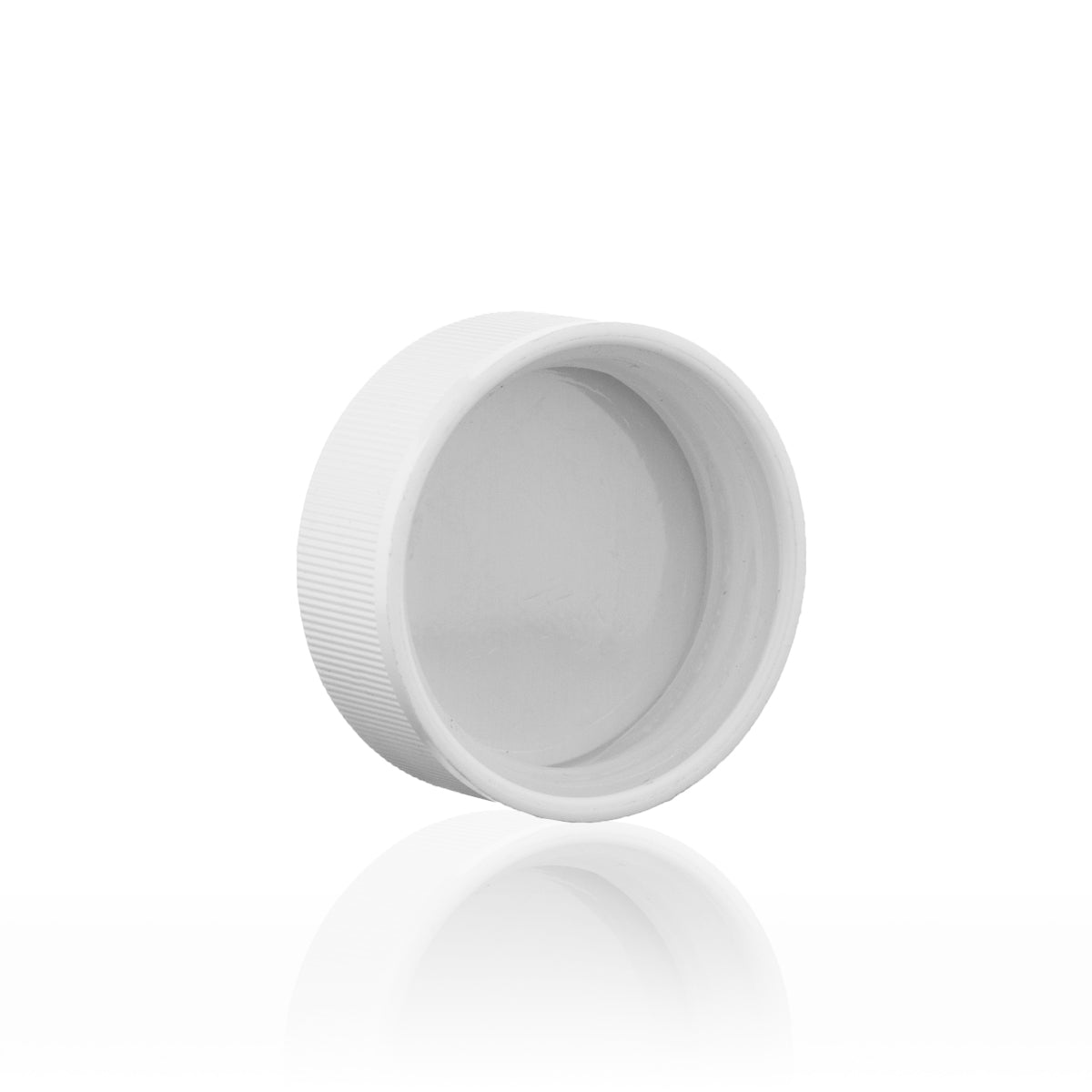 Child Resistant Plastic Caps | Ribbed Gloss w/ Foam Liner | 38mm - White - 80 Count