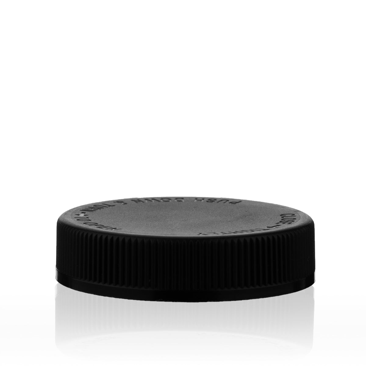 Child Resistant Plastic Caps | Debossed Ribbed w/ Foam Liner | 63mm - Black