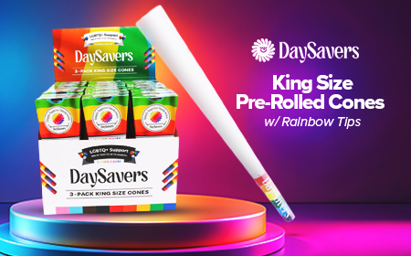 Show your pride with DaySavers' King Size Pre-Rolled Cones with Rainbow Tips, here on Biohazard Inc.!