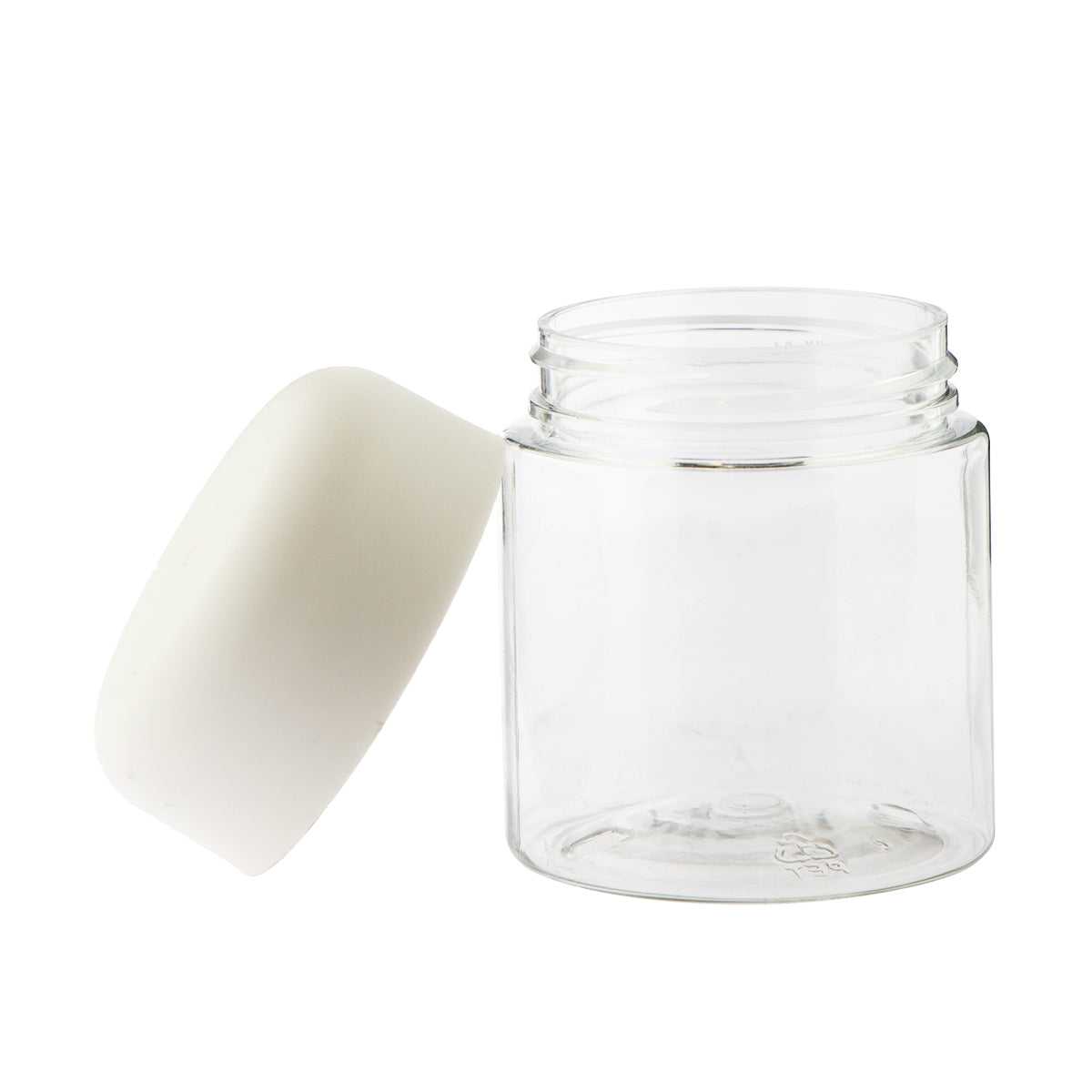 Child Resistant | Straight Sided Plastic Jars w/ Dome Caps - Clear/White | 53mm - 4oz - 100 Count