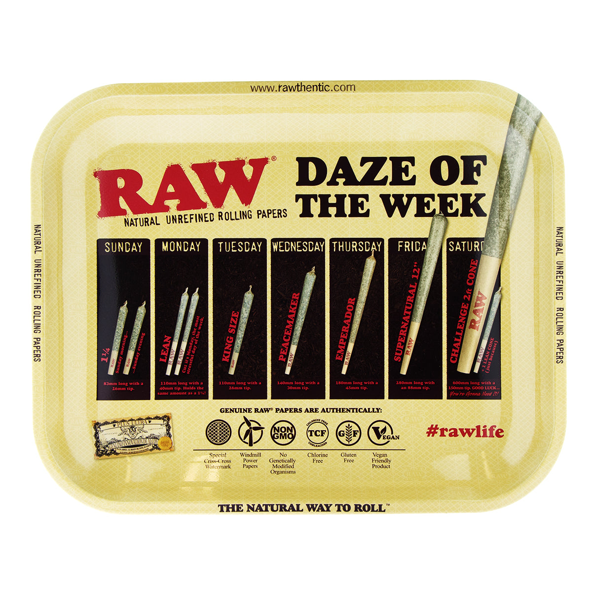 RAW® | 'Daze of the Week' Rolling Tray | Large - 14" x 11" - Metal