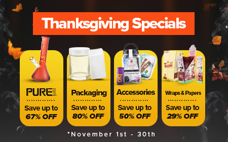 Get discounts on PURE Glass, Packaging supplies, Accessories, and Wraps and Papers throughout the month of November! Only on Biohazard Inc, from November 1st through November 30th.