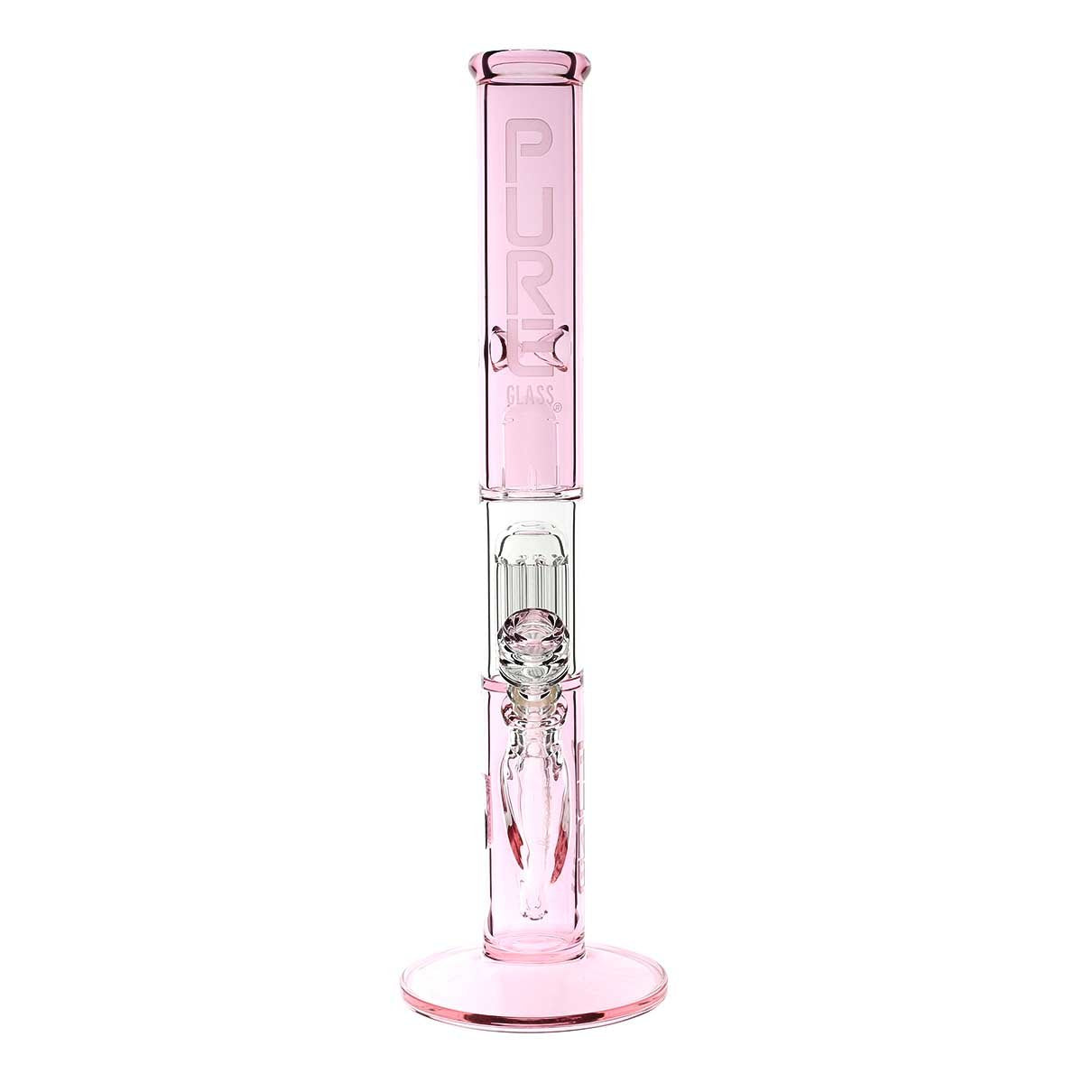 Pure Glass | 10-Arm Tree Percolator + Splash Guard Straight Water Pipe | 18" - 14mm - Various Colors