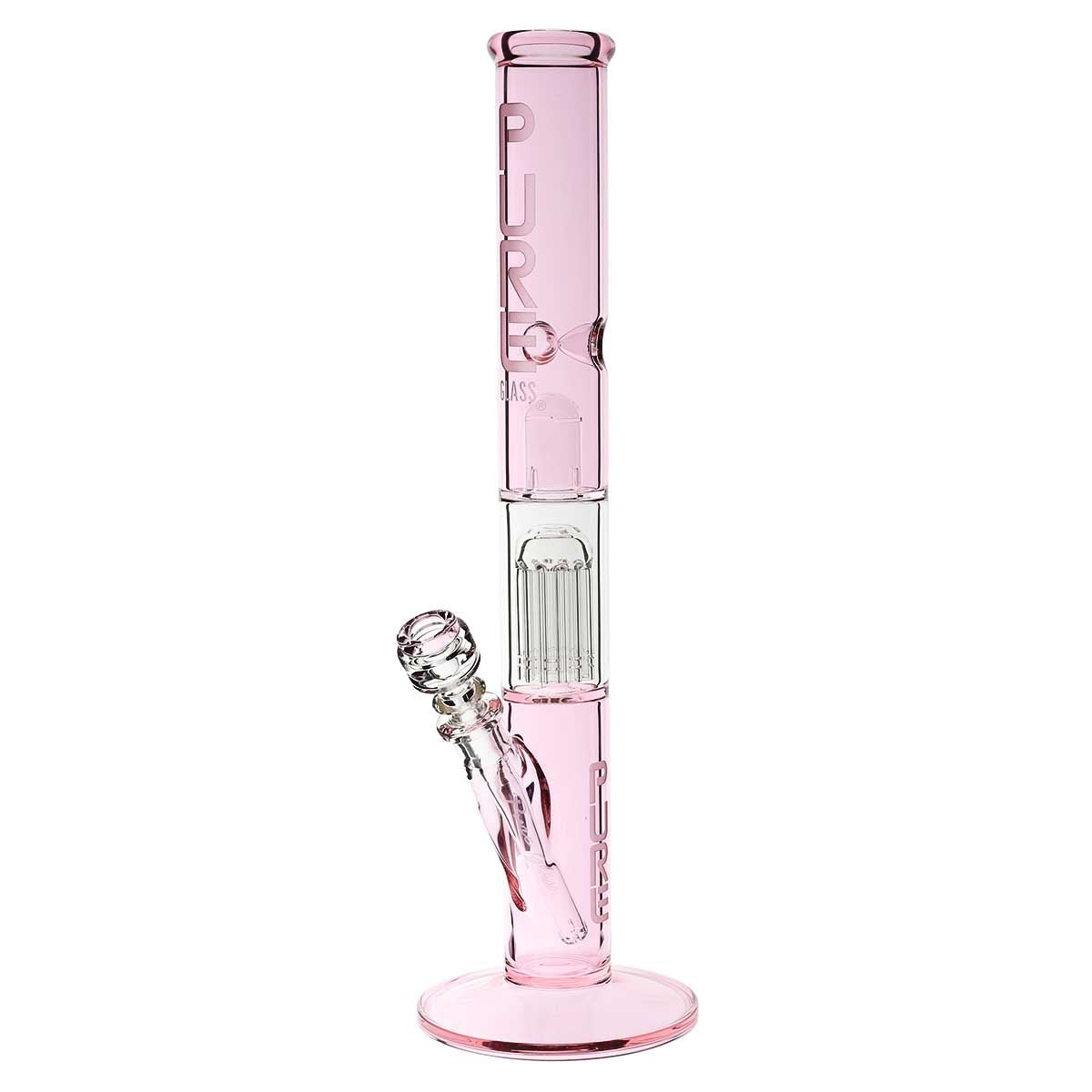 Pure Glass | 10-Arm Tree Percolator + Splash Guard Straight Water Pipe | 18" - 14mm - Various Colors