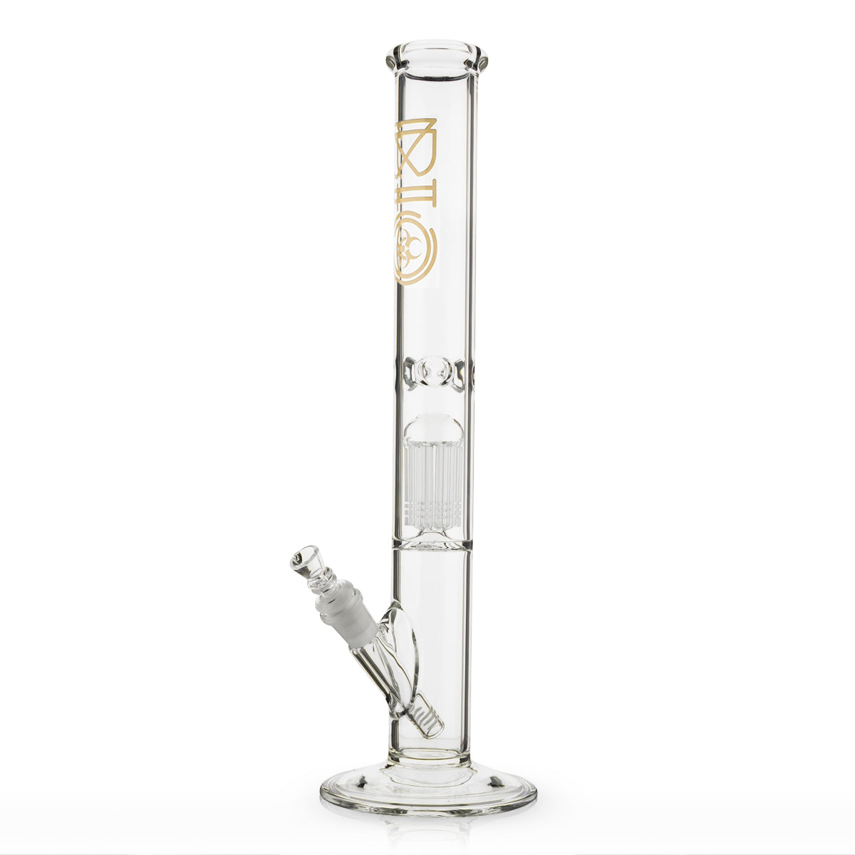 BIO Glass | Single Chamber 10-Arm Tree Perc Straight Water Pipe | 18" - 14mm - Various Colors Glass Bong Biohazard Inc Gold  