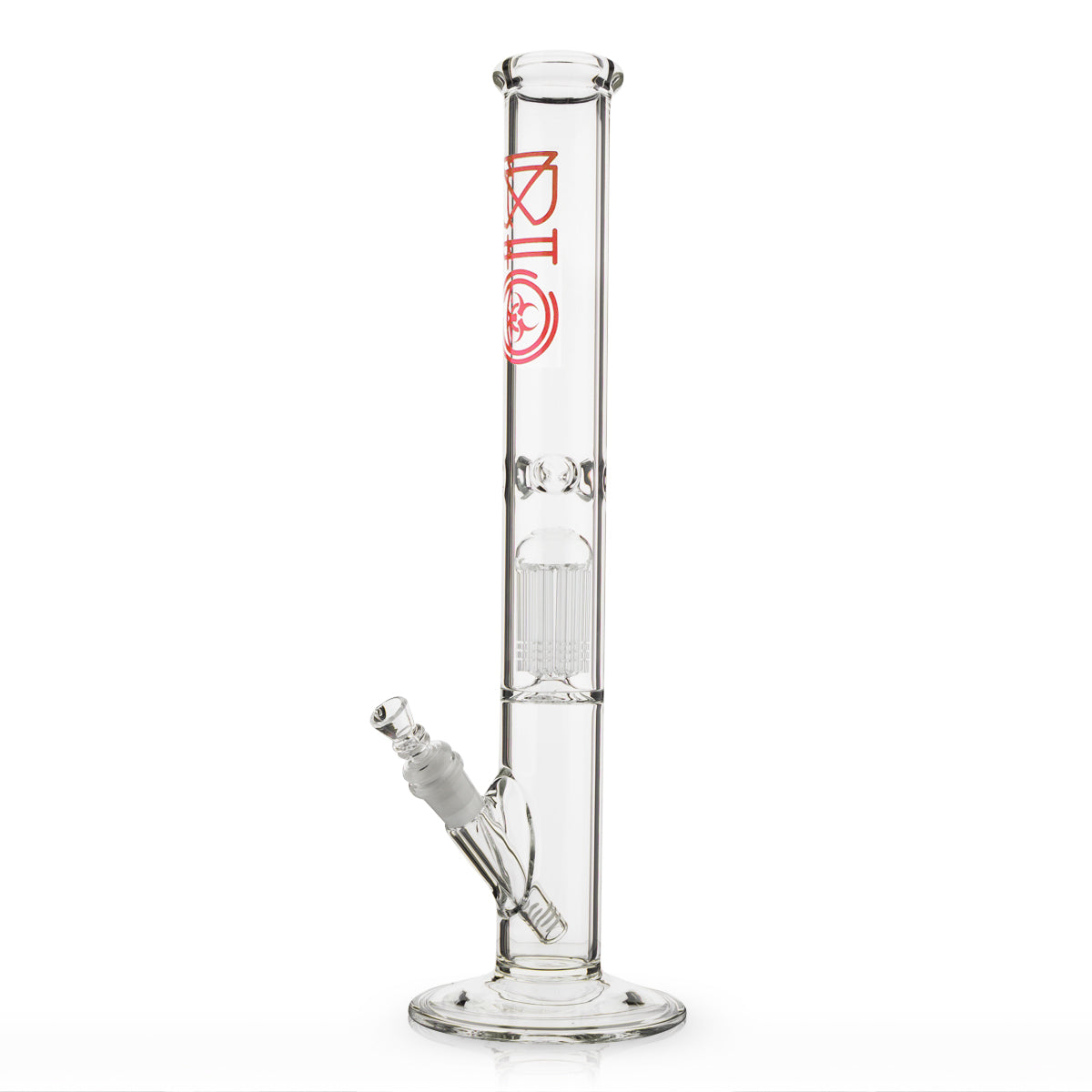 BIO Glass | Single Chamber 10-Arm Tree Perc Straight Water Pipe | 18" - 14mm - Various Colors Glass Bong Biohazard Inc Red  
