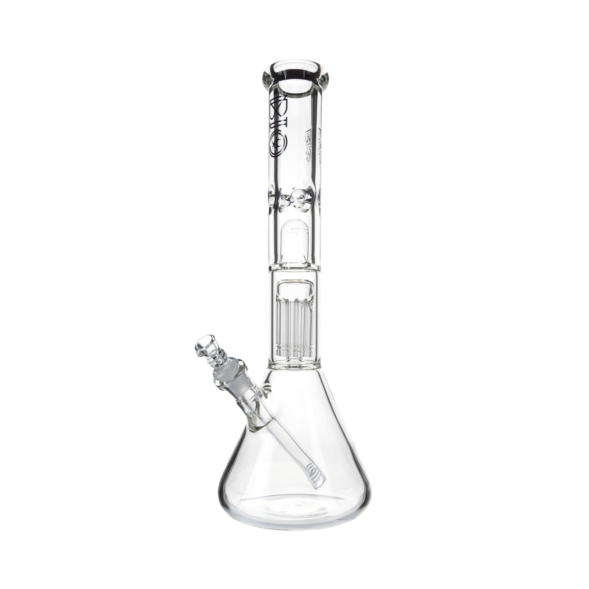 BIO Glass | Single Chamber 10-Arm Tree + Splash Guard Heavy Beaker | 16" - 14mm - Various Colors Glass Bong Bio Glass Black  