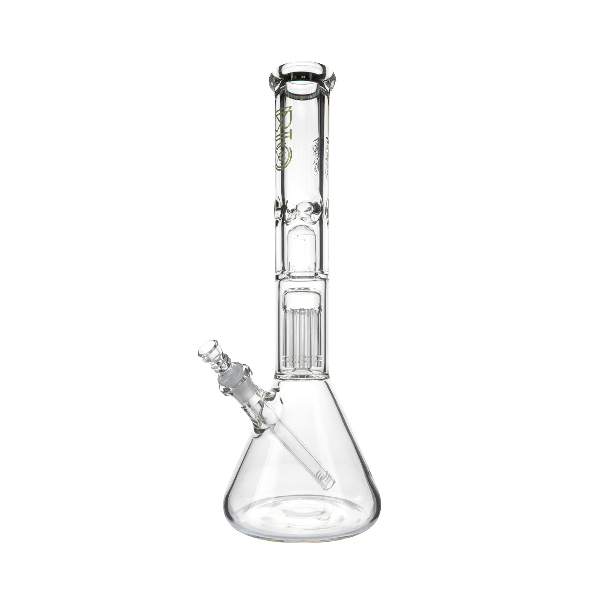 BIO Glass | Single Chamber 10-Arm Tree + Splash Guard Heavy Beaker | 16" - 14mm - Various Colors Glass Bong Bio Glass Green  