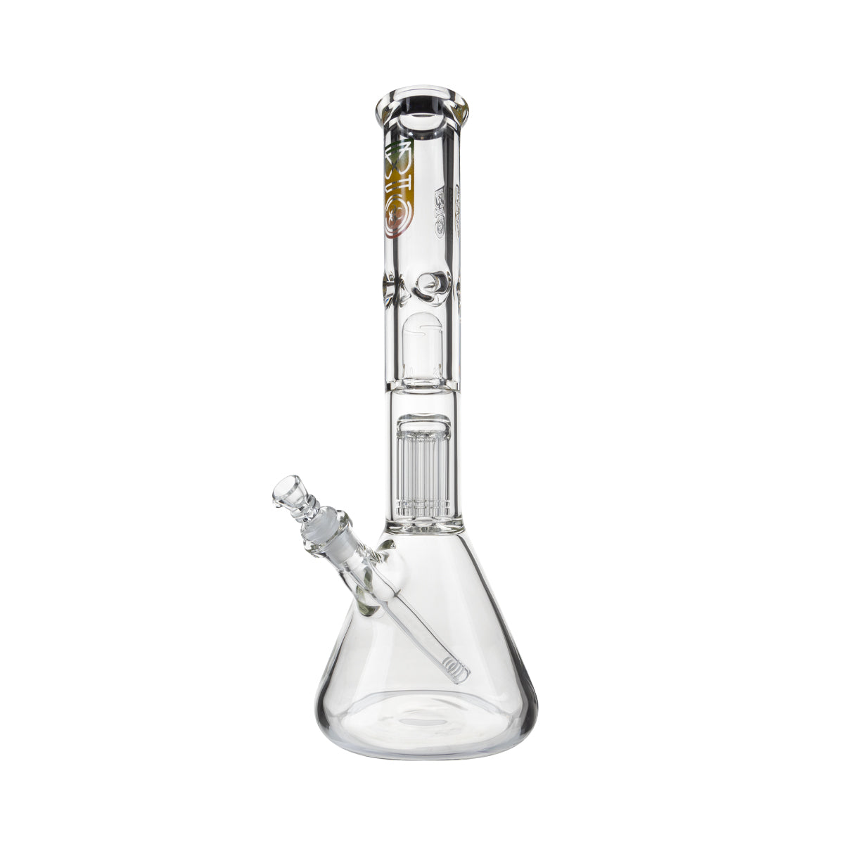 BIO Glass | Single Chamber 10-Arm Tree + Splash Guard Heavy Beaker | 16" - 14mm - Various Colors Glass Bong Bio Glass Rasta  
