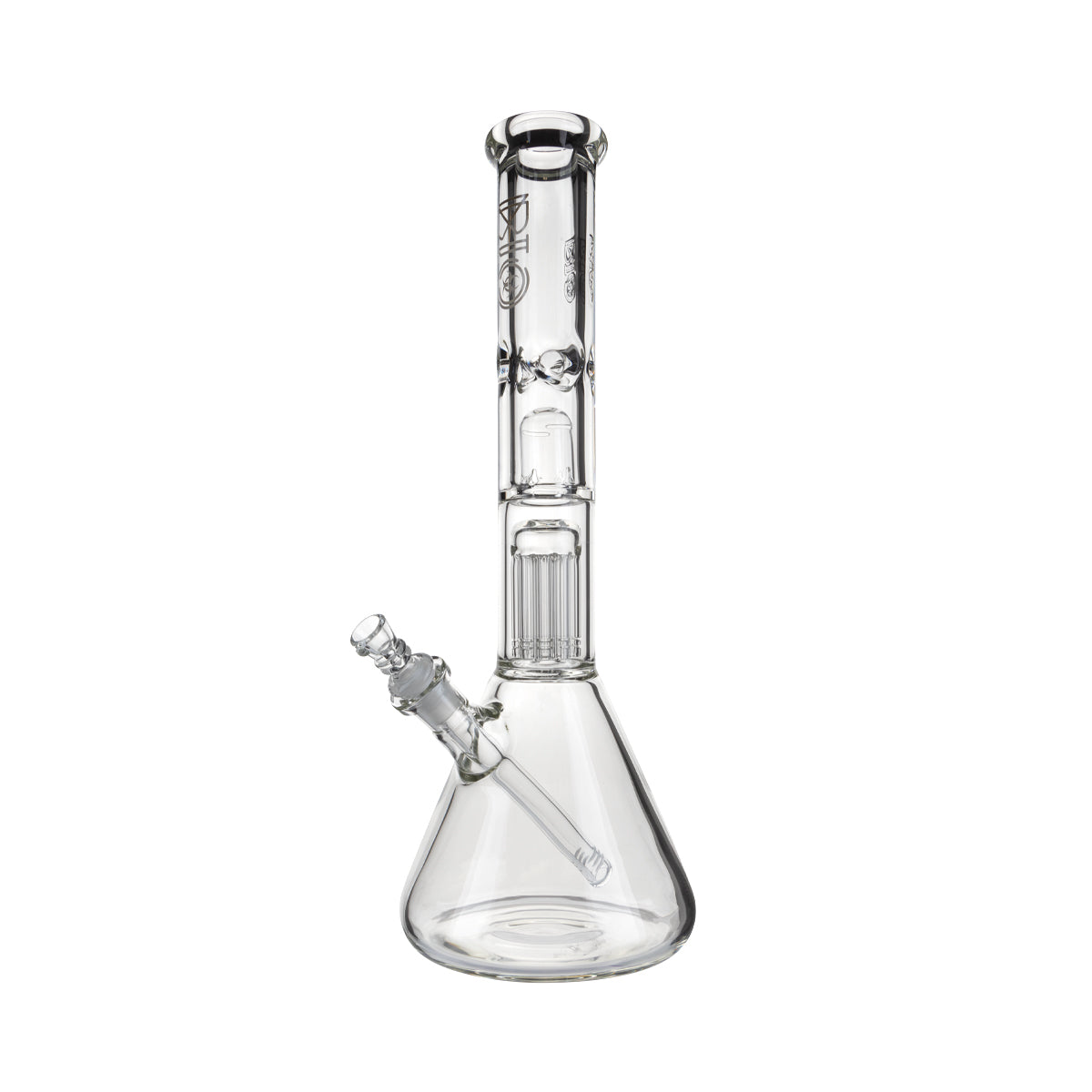 BIO Glass | Single Chamber 10-Arm Tree + Splash Guard Heavy Beaker | 16" - 14mm - Various Colors Glass Bong Bio Glass White  