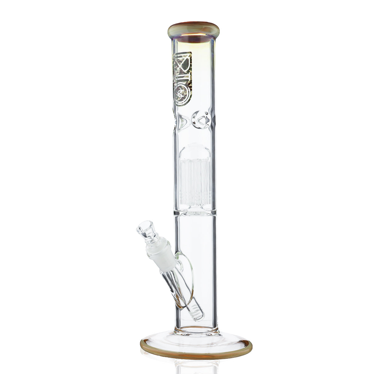 BIO Glass | Single Chamber 10-Arm Tree Perc Straight Color Trim Water Pipe | 14" - 14mm - Various Colors  Biohazard Inc Carmelo  
