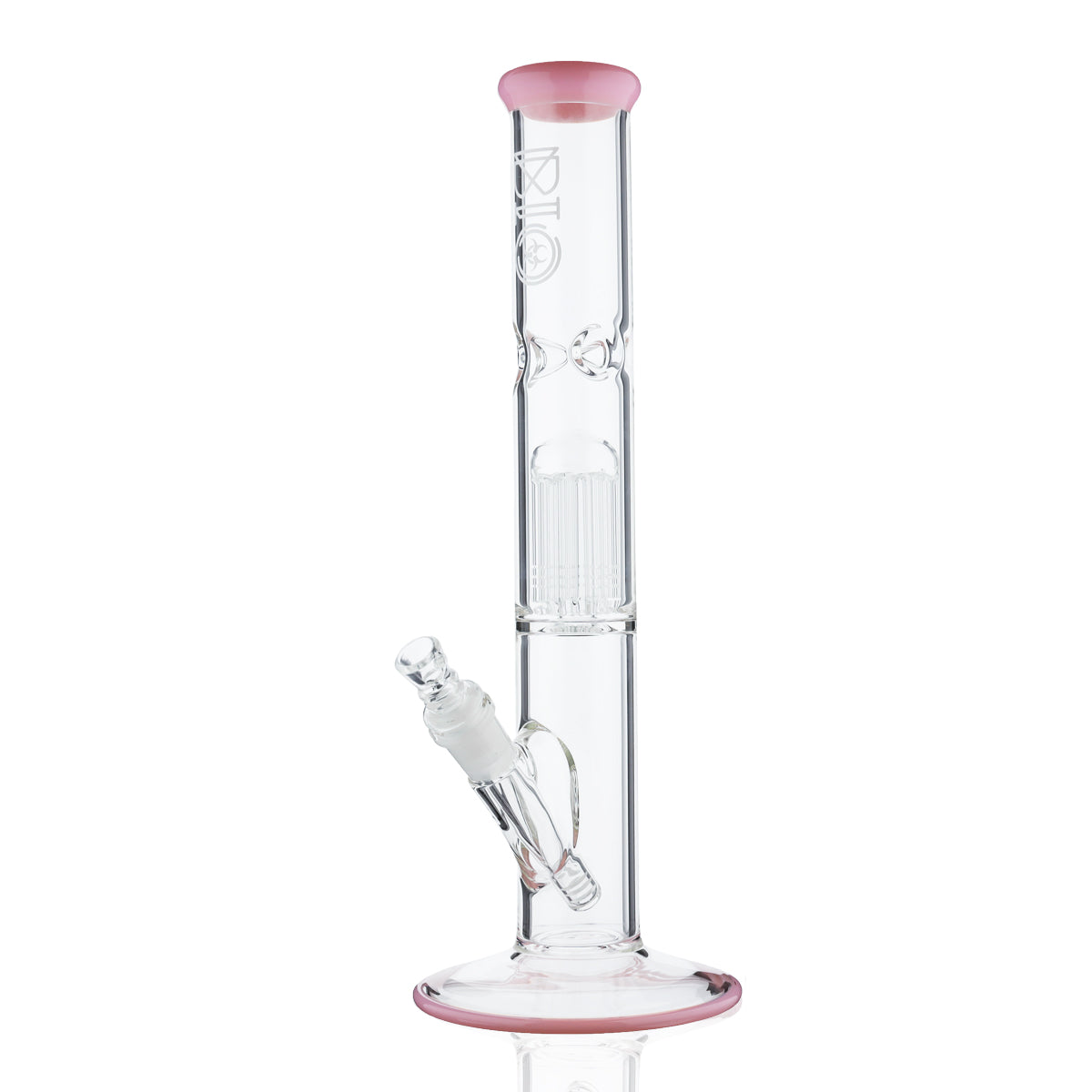BIO Glass | Single Chamber 10-Arm Tree Perc Straight Color Trim Water Pipe | 14" - 14mm - Various Colors  Biohazard Inc Pink Cadillac  