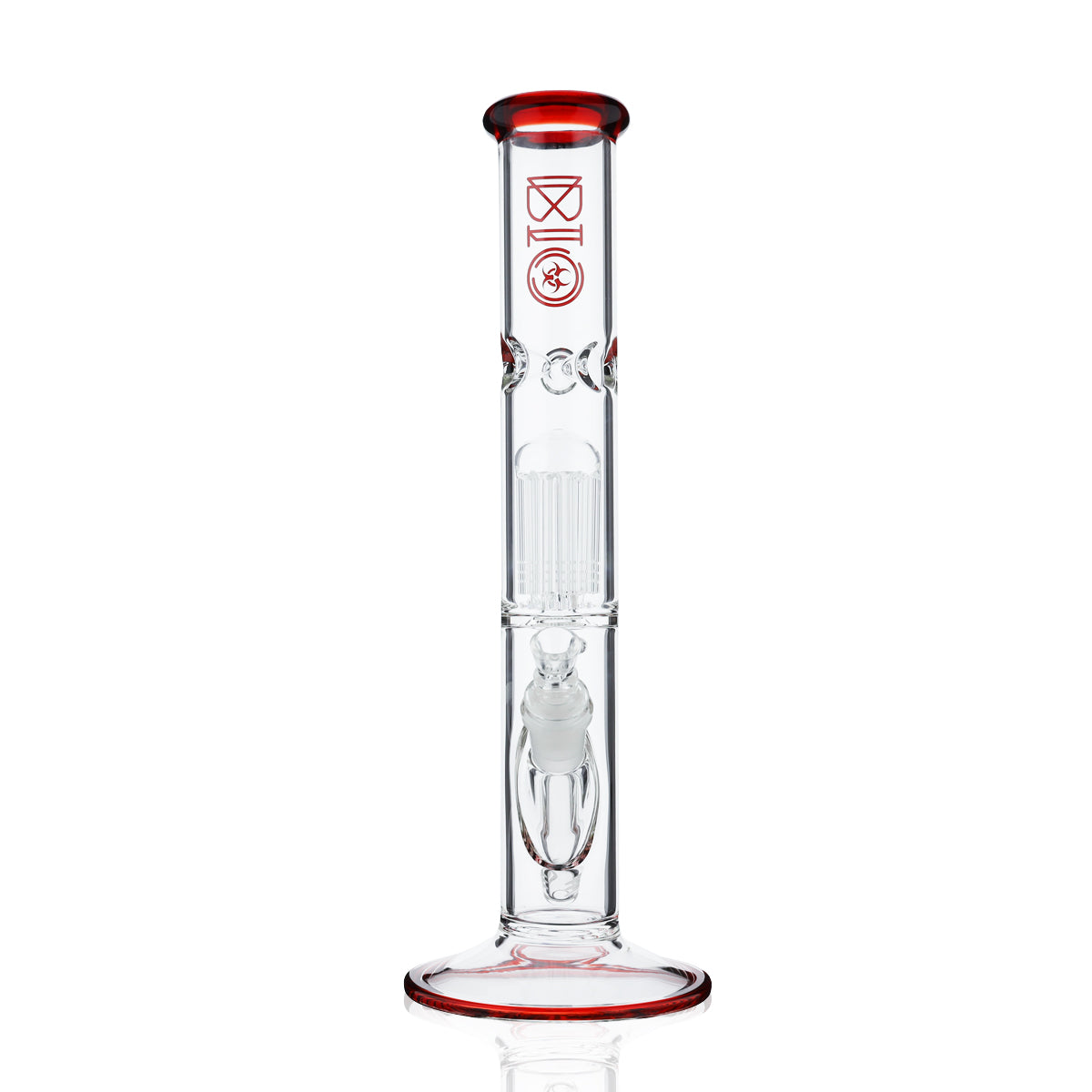 BIO Glass | Single Chamber 10-Arm Tree Perc Straight Color Trim Water Pipe | 14" - 14mm - Various Colors  Biohazard Inc   