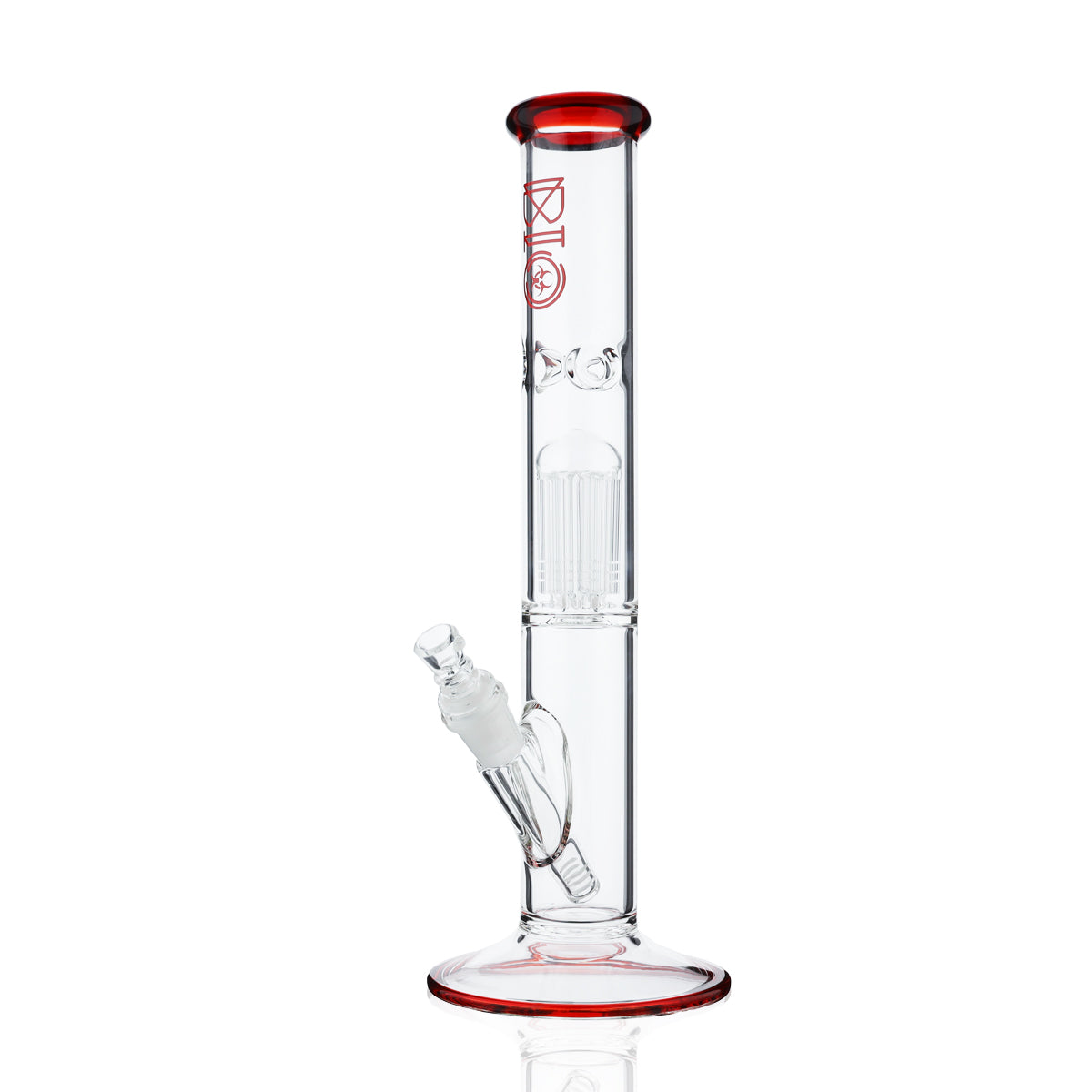 BIO Glass | Single Chamber 10-Arm Tree Perc Straight Color Trim Water Pipe | 14" - 14mm - Various Colors  Biohazard Inc Red Elvis  