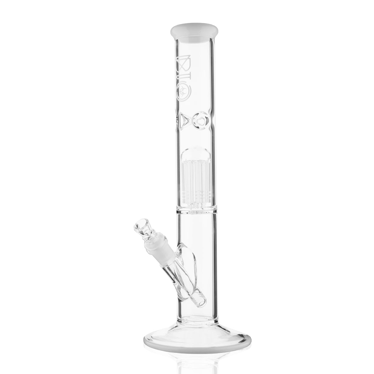 BIO Glass | Single Chamber 10-Arm Tree Perc Straight Color Trim Water Pipe | 14" - 14mm - Various Colors  Biohazard Inc Star White  