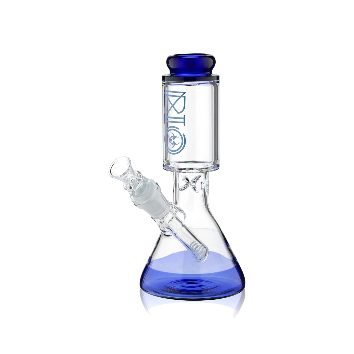BIO Glass | Wide Chamber Beaker Waterpipe | 8" - 14mm - Various Colors Glass Bong Biohazard Inc Blue Trim  