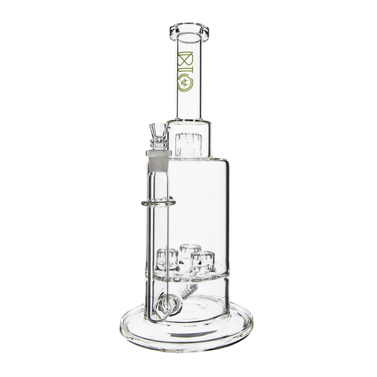 BIO Glass | Triple Updome Percolator Inline Stemless Water Pipe | 16" - 14mm - Various Colors Glass Bong Biohazard Inc Green  