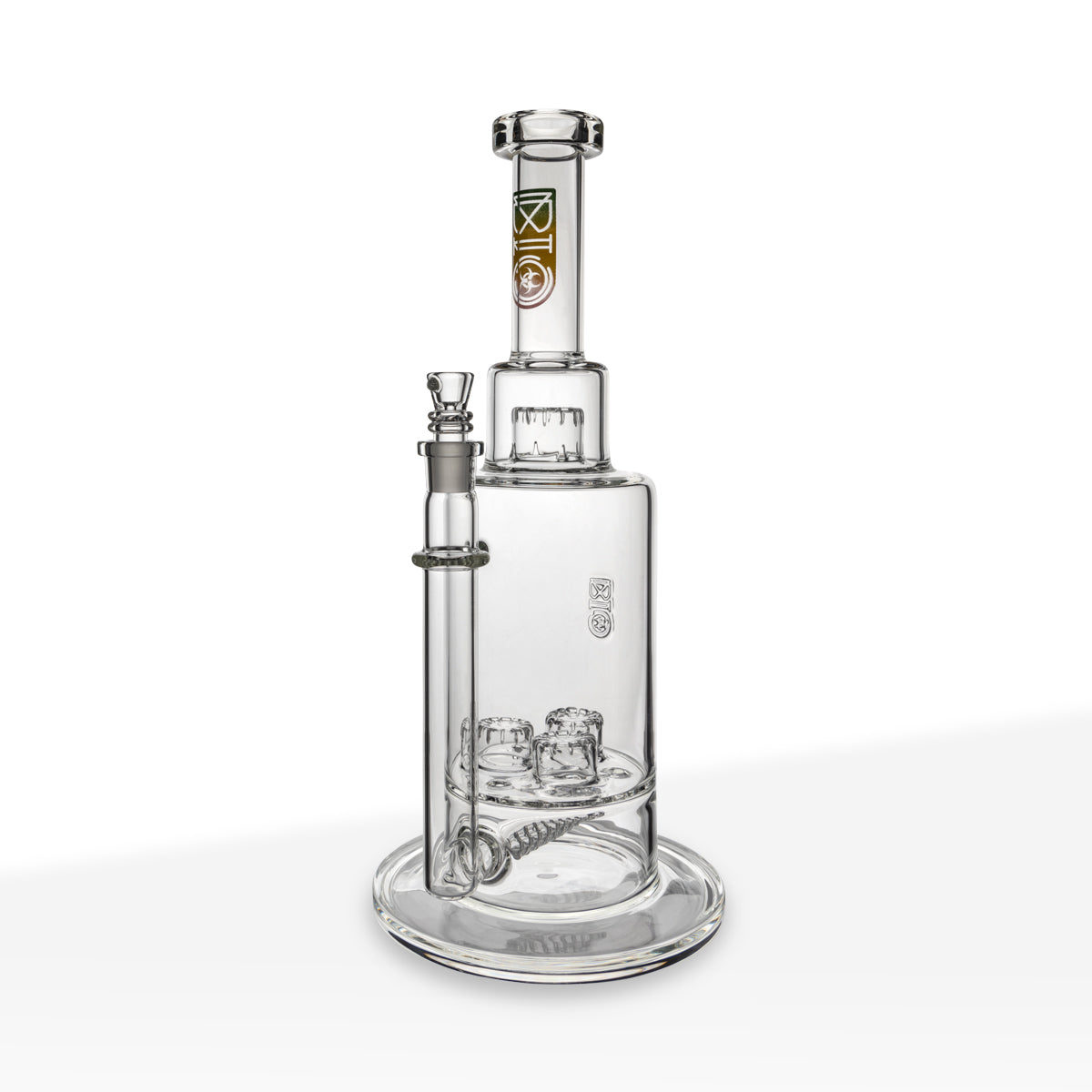 BIO Glass | Triple Updome Percolator Inline Stemless Water Pipe | 16" - 14mm - Various Colors Glass Bong Biohazard Inc Rasta  