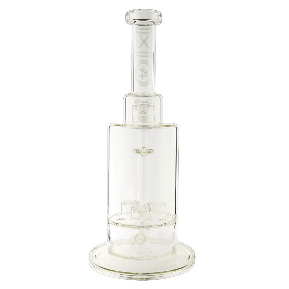 BIO Glass | Triple Updome Percolator Inline Stemless Water Pipe | 16" - 14mm - Various Colors Glass Bong Biohazard Inc Silver  