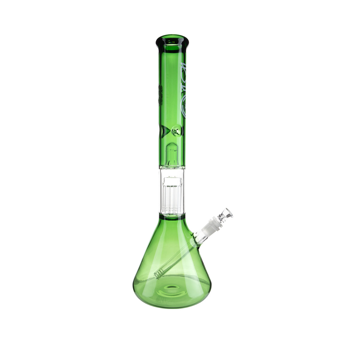 BIO Glass | Single Chamber 10-Arm Tree Percolator + Splash Guard Beaker Water Pipe | 18" - 14mm - Various Colors Glass Bong Biohazard Inc   