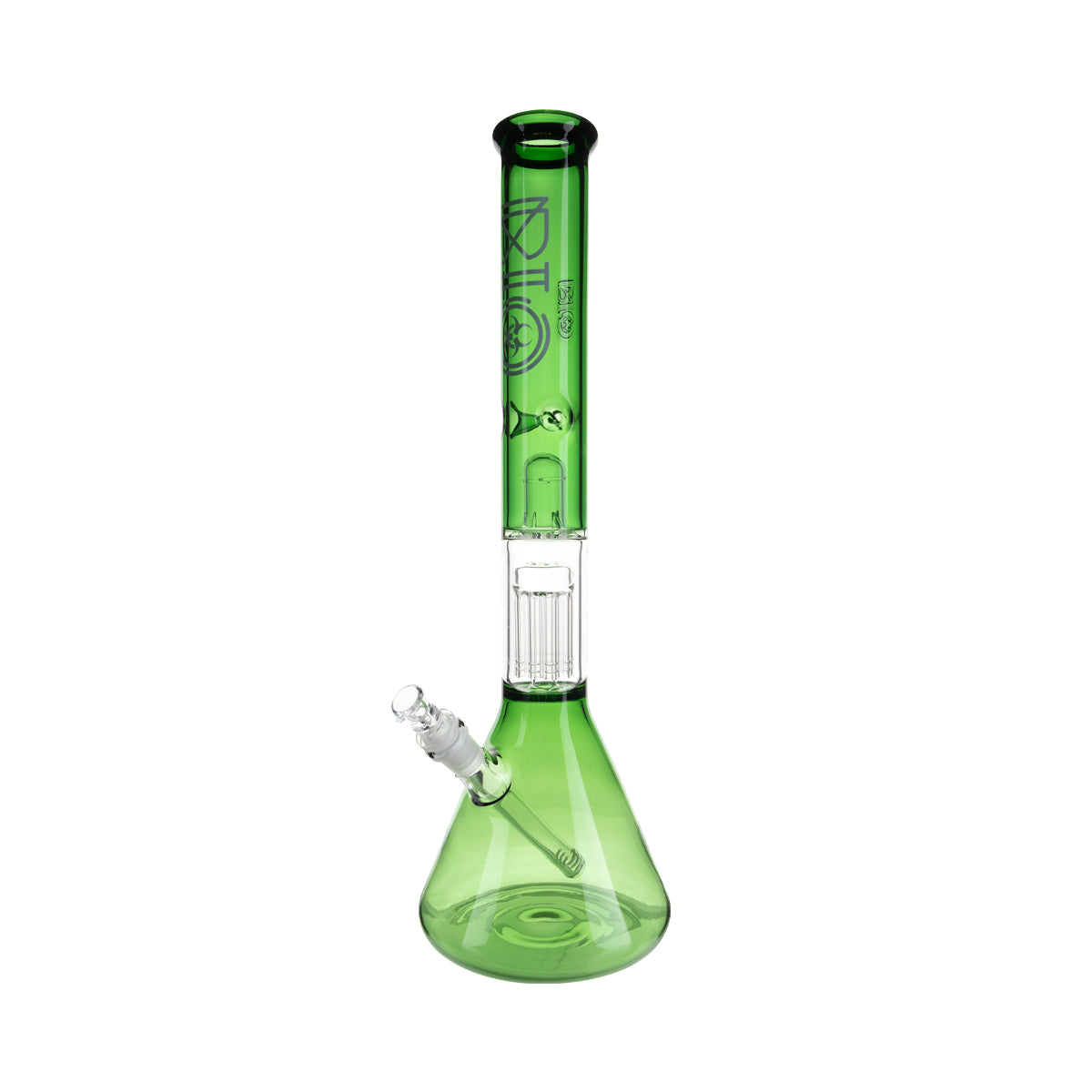 BIO Glass | Single Chamber 10-Arm Tree Percolator + Splash Guard Beaker Water Pipe | 18" - 14mm - Various Colors Glass Bong Biohazard Inc Green  