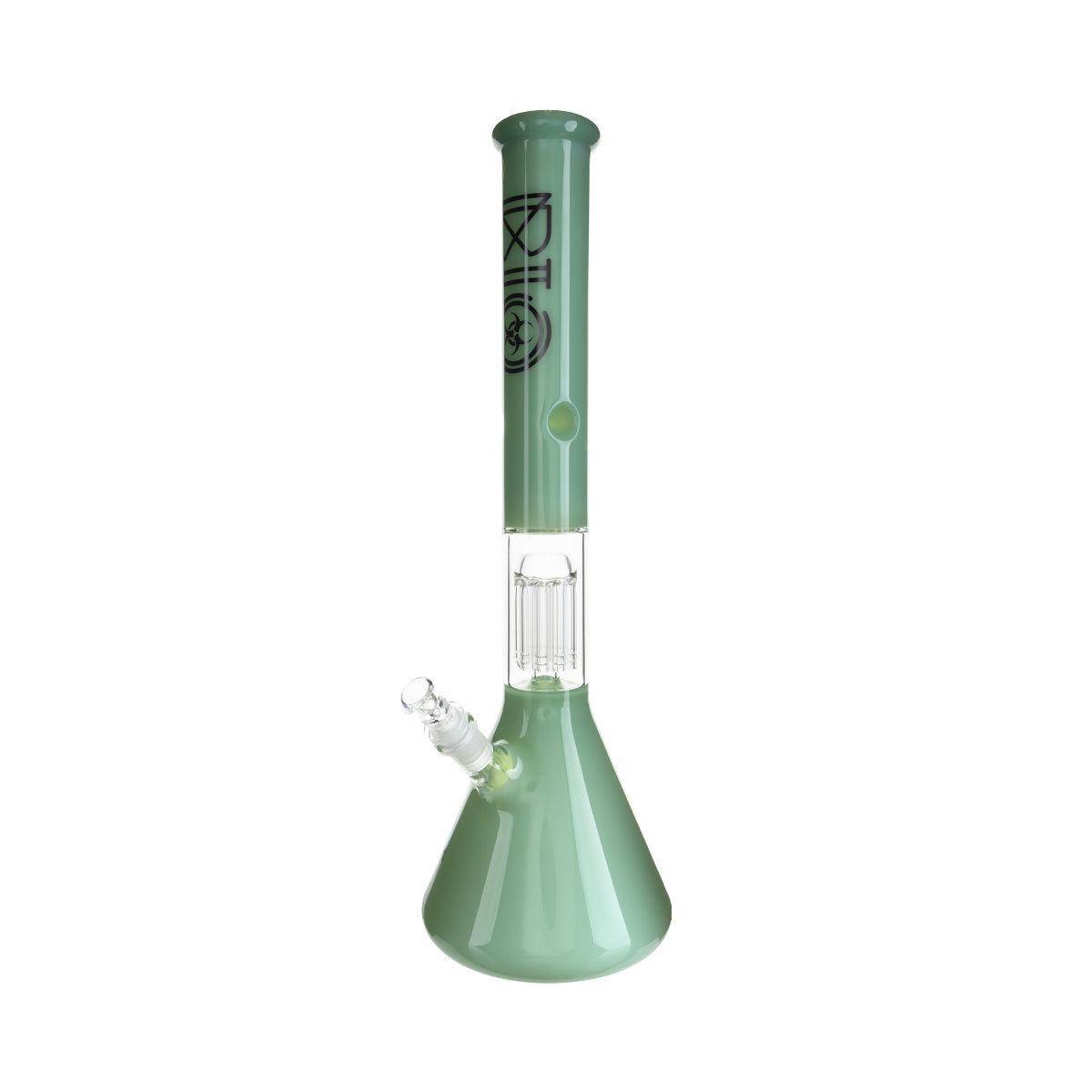 BIO Glass | Single Chamber 10-Arm Tree Percolator + Splash Guard Beaker Water Pipe | 18" - 14mm - Various Colors Glass Bong Biohazard Inc Jade Green  