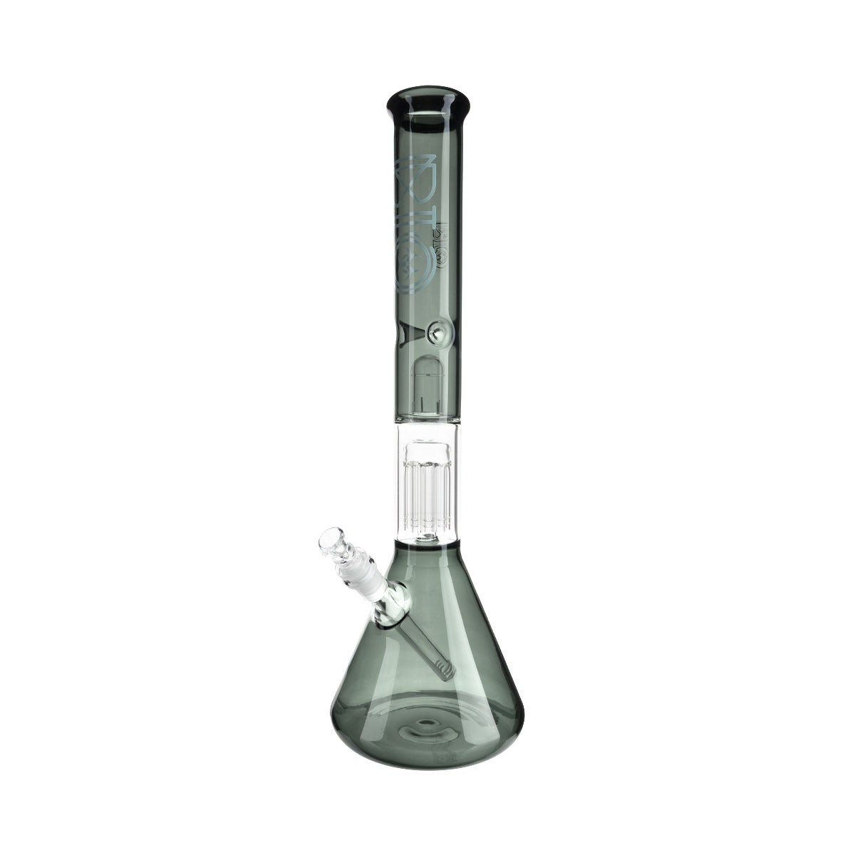 BIO Glass | Single Chamber 10-Arm Tree Percolator + Splash Guard Beaker Water Pipe | 18" - 14mm - Various Colors Glass Bong Biohazard Inc Smoke Black  