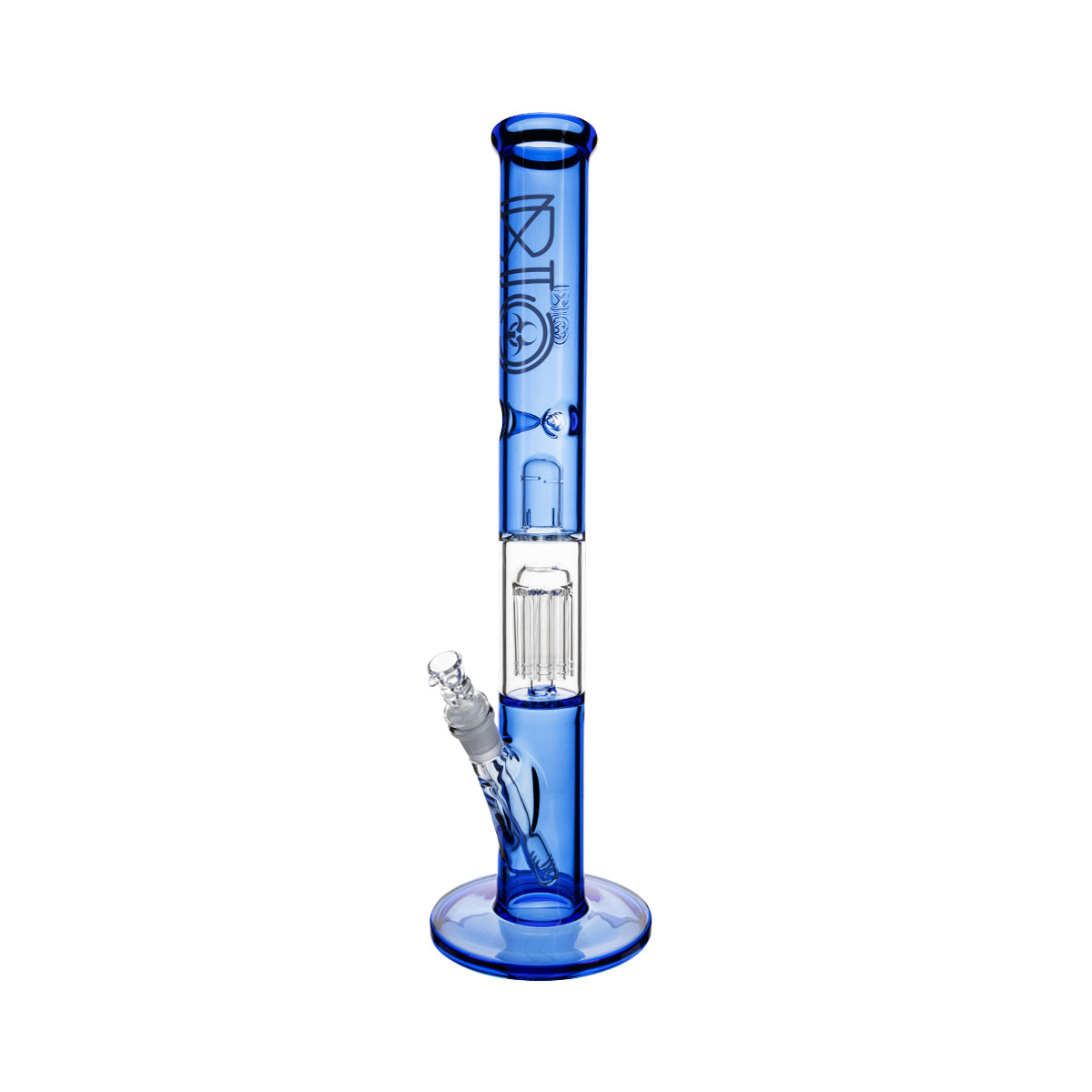 BIO Glass | Single Chamber 10-Arm Tree Percolator + Splash Guard Straight Water Pipe | 18" - 14mm - Various Colors Glass Bong Biohazard Inc Aquamarine  
