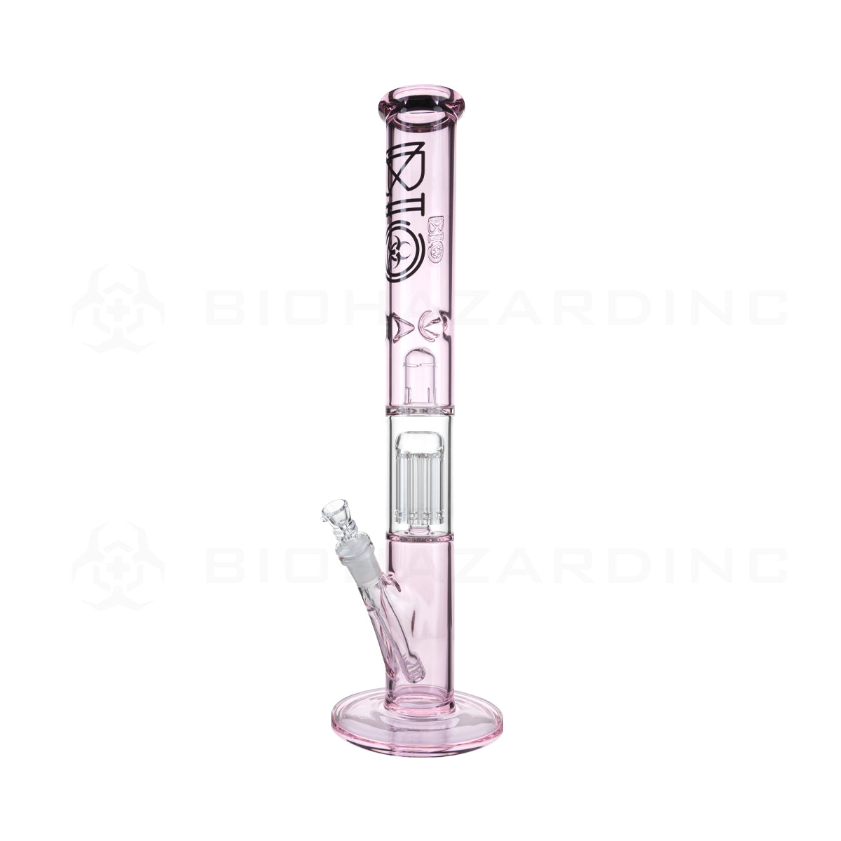 BIO Glass | Single Chamber 10-Arm Tree Percolator + Splash Guard Straight Water Pipe | 18" - 14mm - Pink Glass Bong Bio Glass   