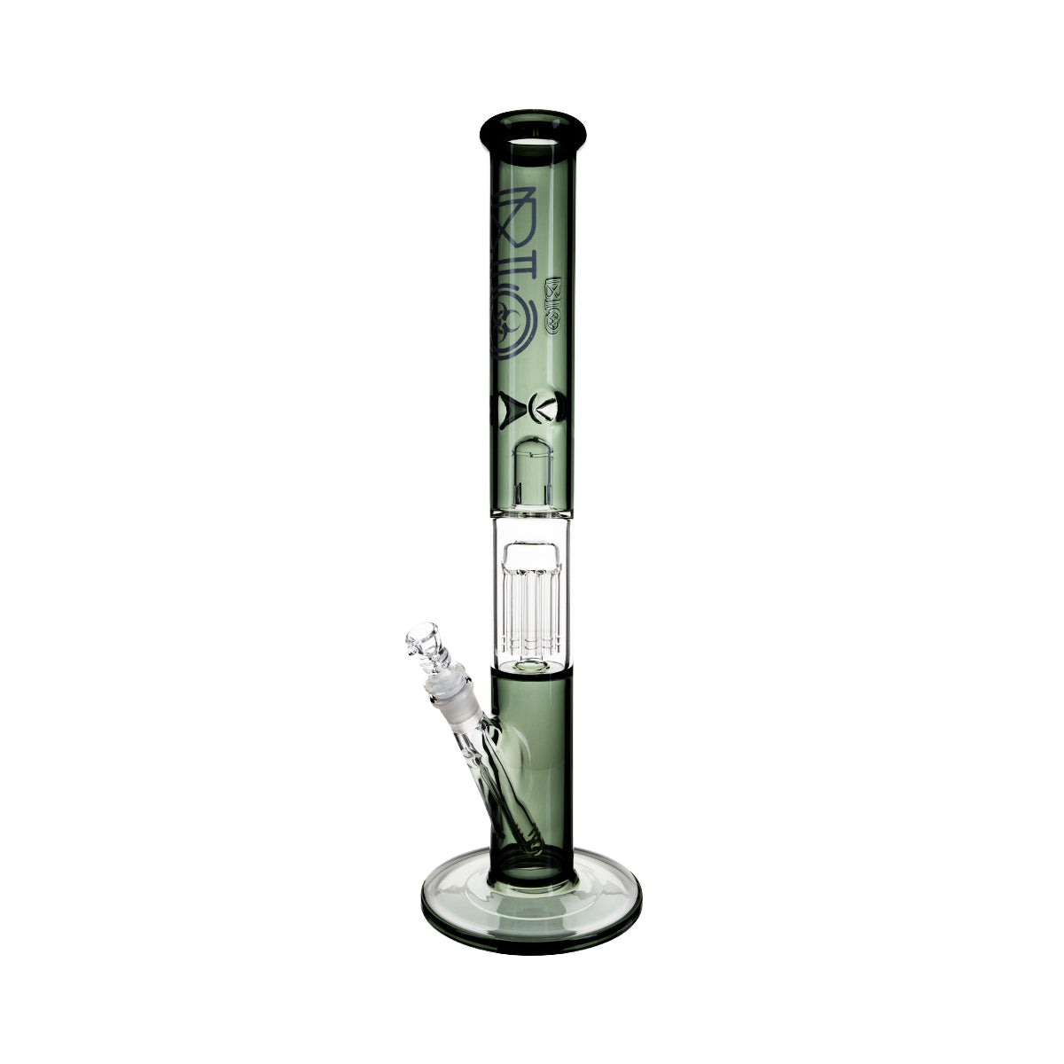 BIO Glass | Single Chamber 10-Arm Tree Percolator + Splash Guard Straight Water Pipe | 18" - 14mm - Various Colors Glass Bong Biohazard Inc Smoke Black  