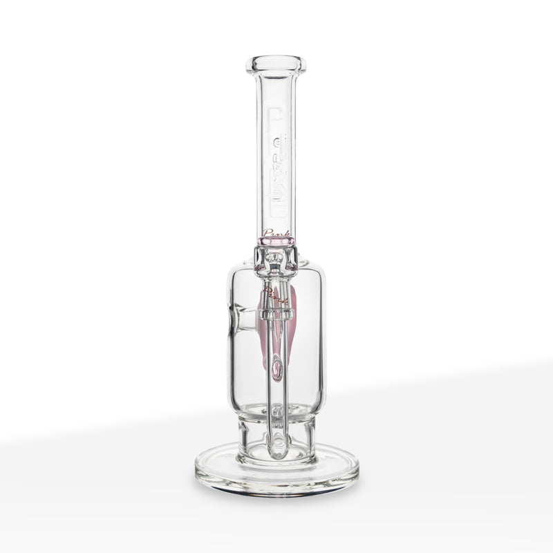 PURE Glass | Surfrider 5 Hole Disk Perc with Heart Splashguard Water Pipe | 11" - 14mm - Pink Glass Bong Pure Glass   