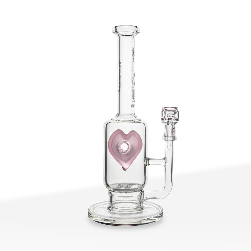 PURE Glass | Surfrider 5 Hole Disk Perc with Heart Splashguard Water Pipe | 11" - 14mm - Pink Glass Bong Pure Glass   