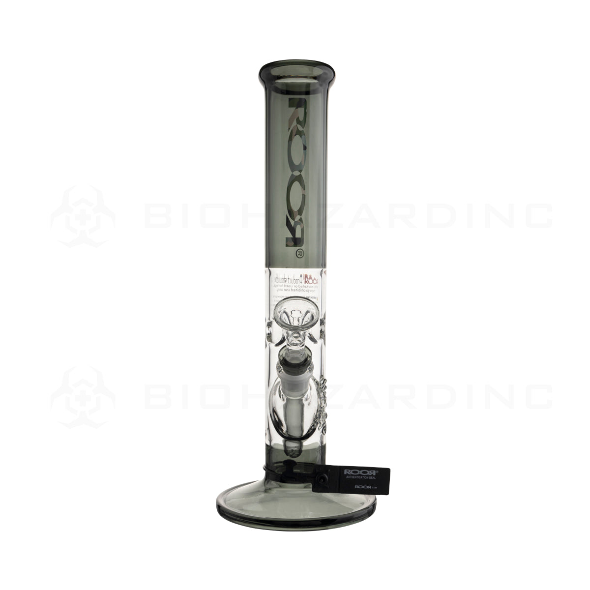 RooR® | Colored Straight w/ Gridded Downstem | 14" - 14mm - Smoke Black Glass Bong Roor   