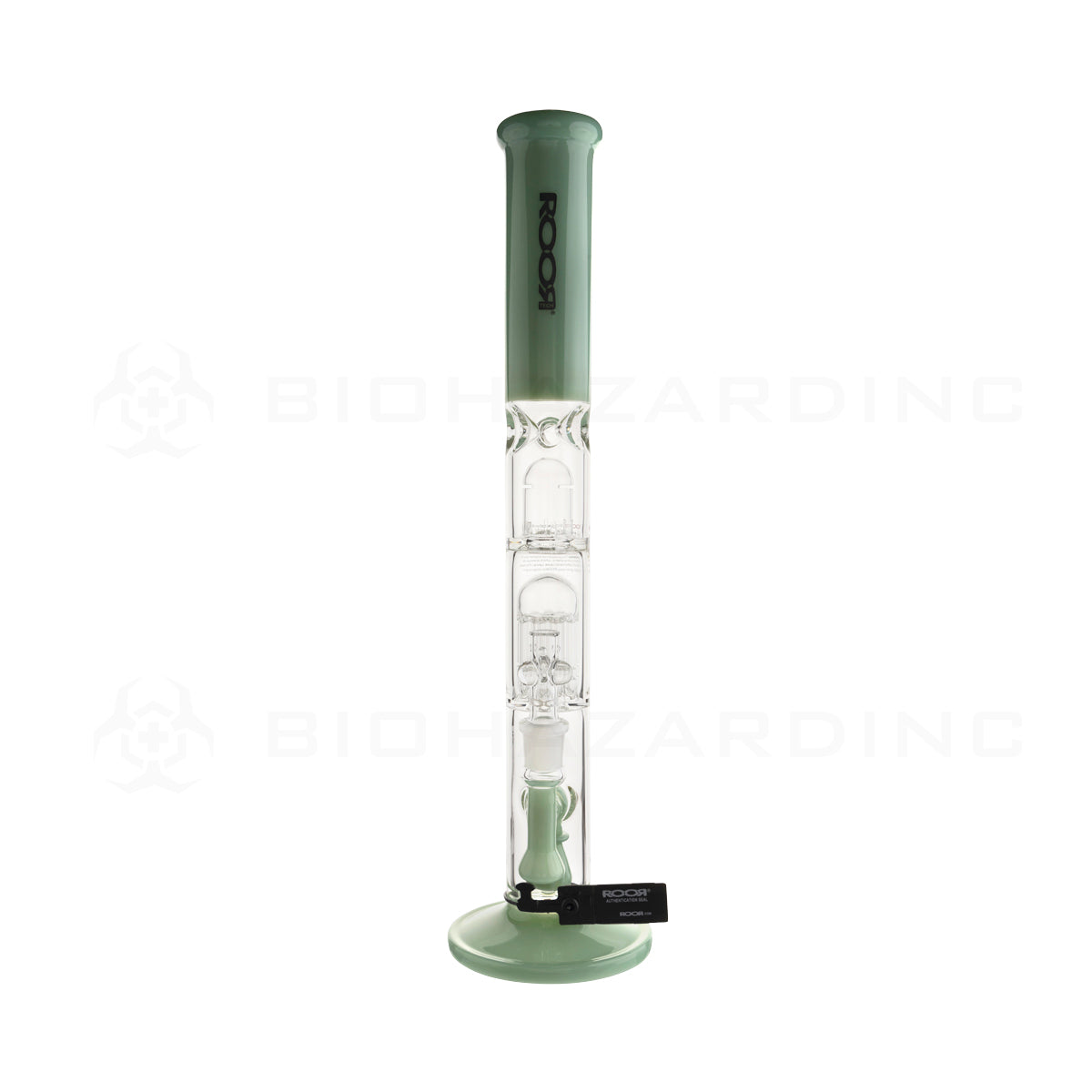 RooR® | TECH Fixed Stemless Straight w/ 10-Arm Tree Percolator | 18" - 19mm - Green Glass Bong Roor   