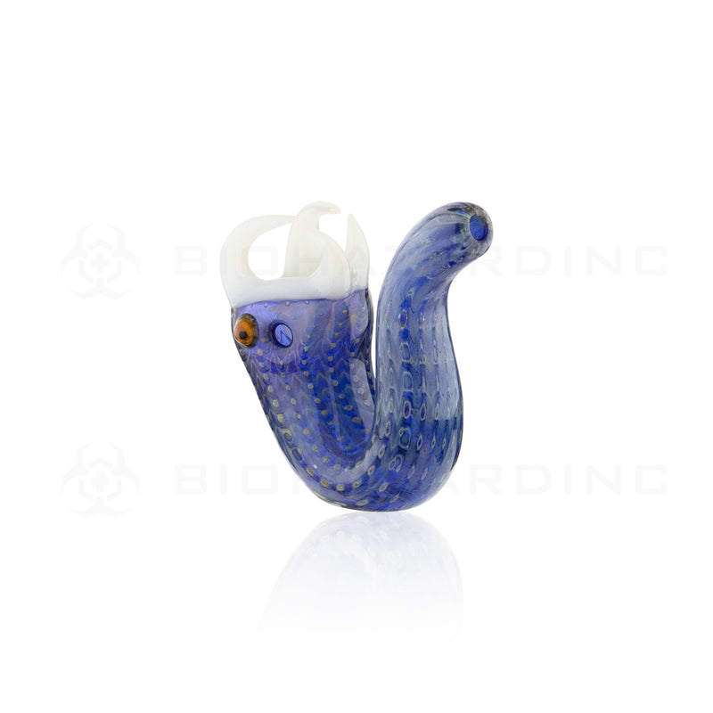 Novelty | Snake Head Sherlock Hand Pipe | 5" - Glass - Blue Sherlock Hand Pipe Biohazard Inc   