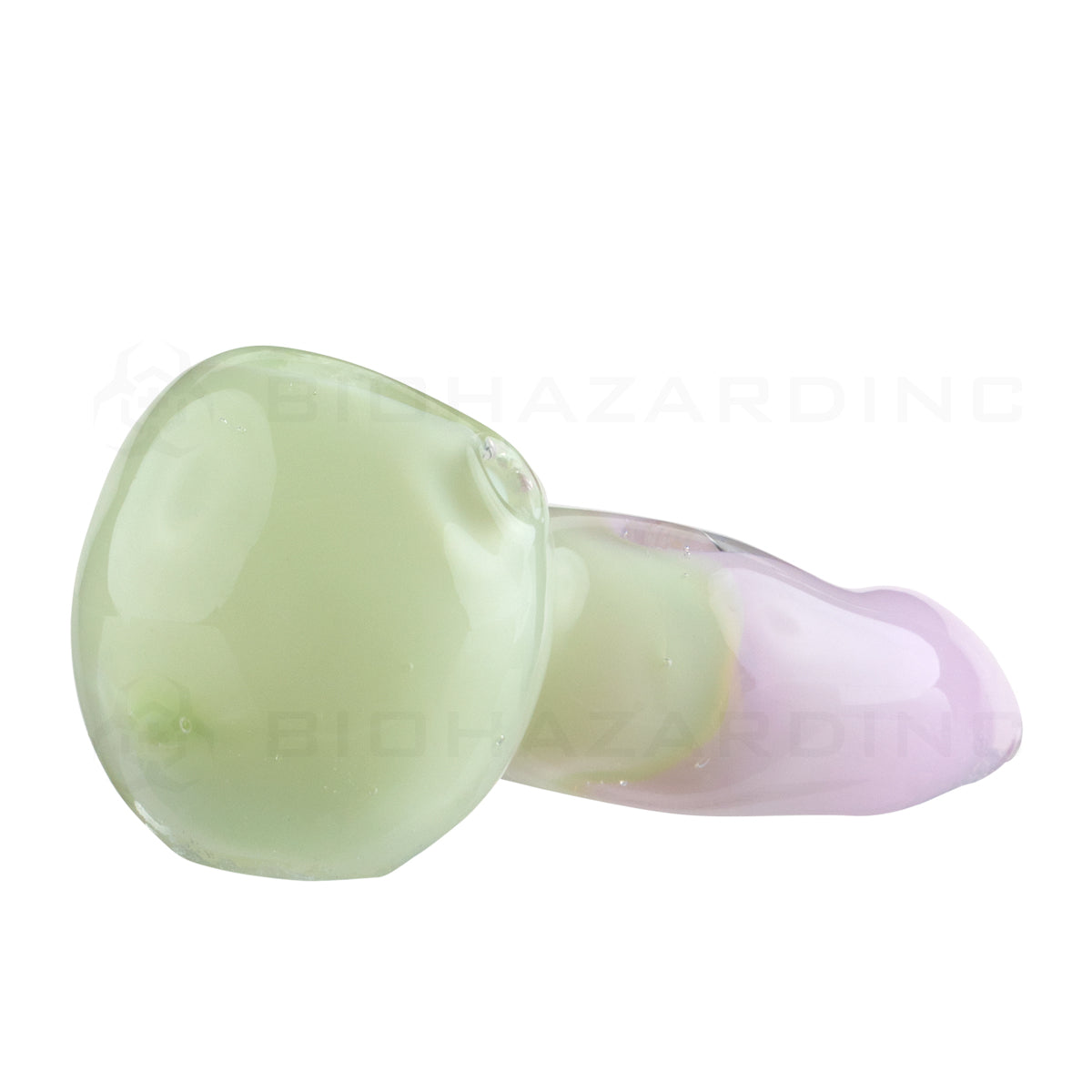 Hand Pipe | Pink & Green Classic Glass Spoon Two Tone Slyme Donut Hand Pipe | 3.5" - Glass  Biohazard Inc   