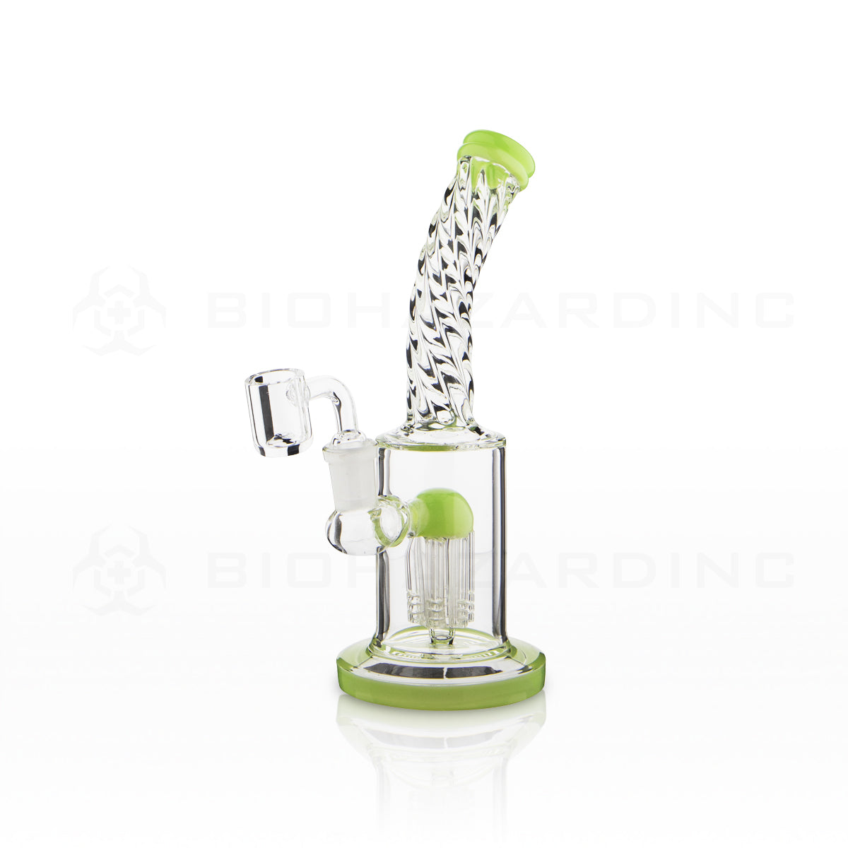 Dab Rig | Twisted Bent Neck 6-Arm Tree Percolator | 8" - 14mm - Various Colors Glass Dab Rig Biohazard Inc Slyme Green  