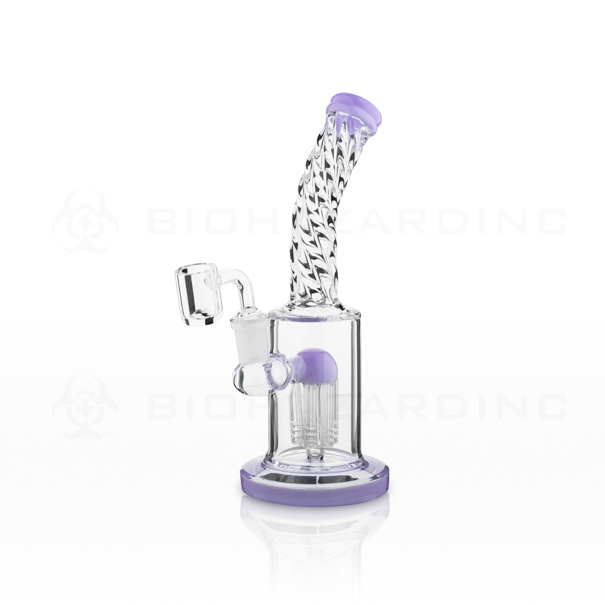 Dab Rig | Twisted Bent Neck 6-Arm Tree Percolator | 8" - 14mm - Various Colors Glass Dab Rig Biohazard Inc Slyme Purple  