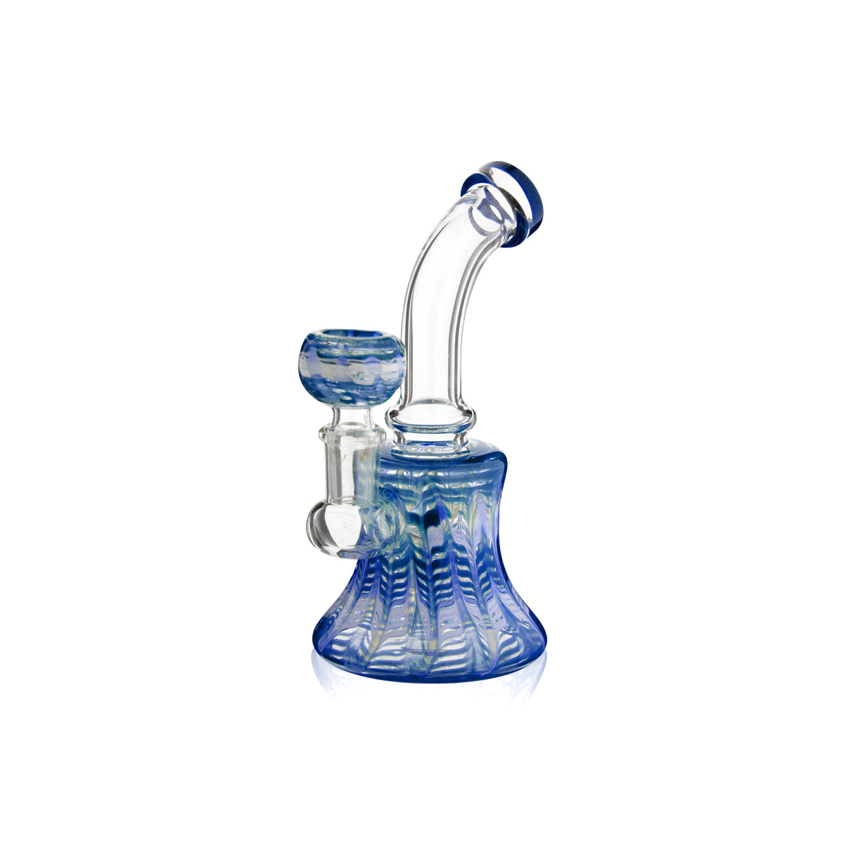 Wrap & Rake | Bent Neck Bell Bottom Water Pipe | 6" - 14mm - Various Colors Glass Dab Rig Biohazard Inc Blue  