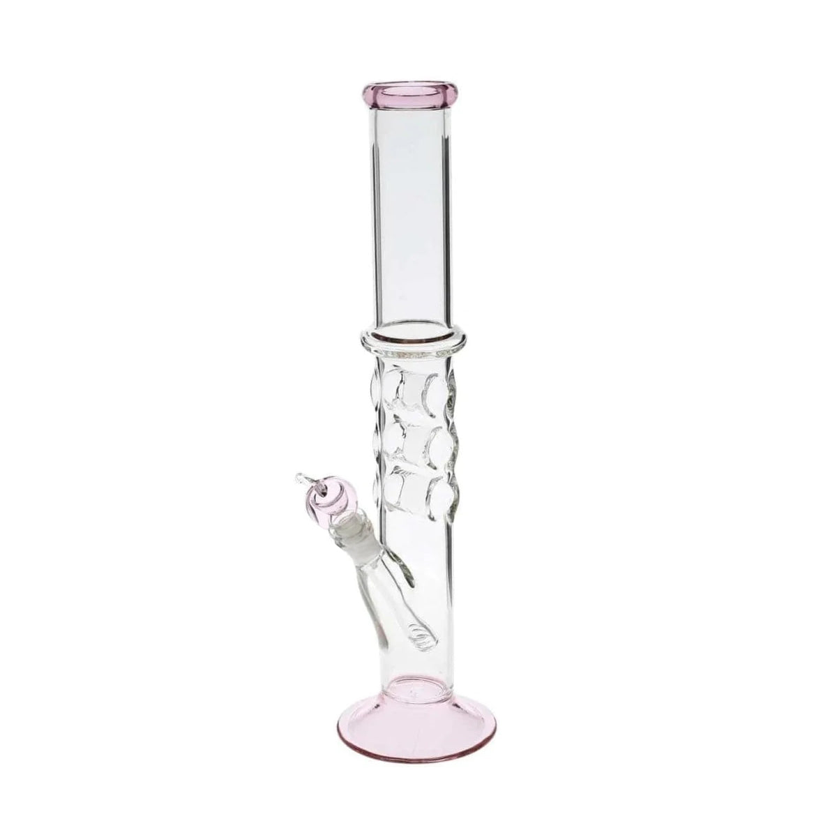 Water Pipe | Knuckler Straight Glass Water Pipe | 18" - 19mm - Various Trim Colors Glass Bong Biohazard Inc Pink  